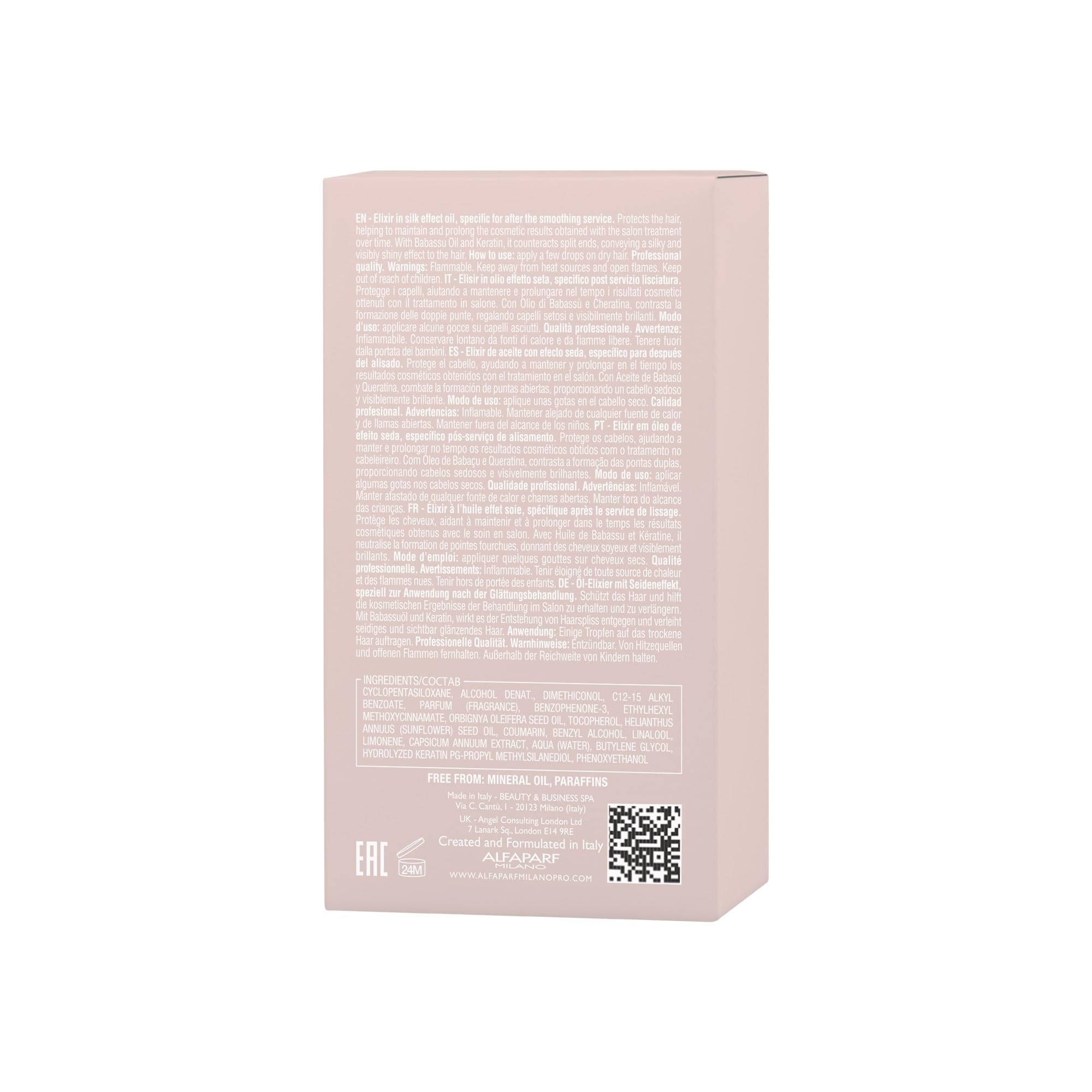 ALFAPARF MILANO Lisse Design Keratin Hair Oil for Frizz Control - Heat Protection - Anti-Frizz Keratin Therapy Hair Serum Treatment - Smooths, Protects, Adds Shine (1.69oz)