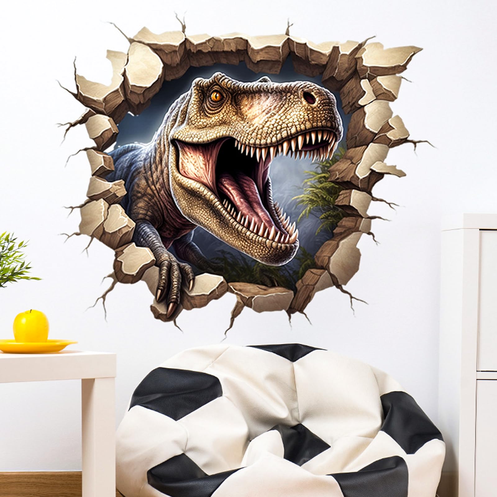 Dinosaur Wall Stickers, Peel and Stick Wall Art Decals, Boys Room Baby Nursery Kids Bedroom Wall Decoration, Removable Self Adhesive, 3D Crack Hole Dino Animals Theme — image 1