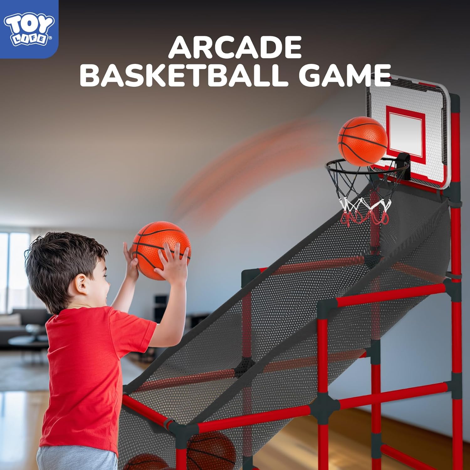 TOY Life Arcade Basketball Game Set Height Adjustable Easy Set Up with 4 Balls and Hoop Game for Kids 3 to 12 Years Old Indoor Outdoor Sport Play, Air Pump Included, Toys for Boys 5-7 Competition