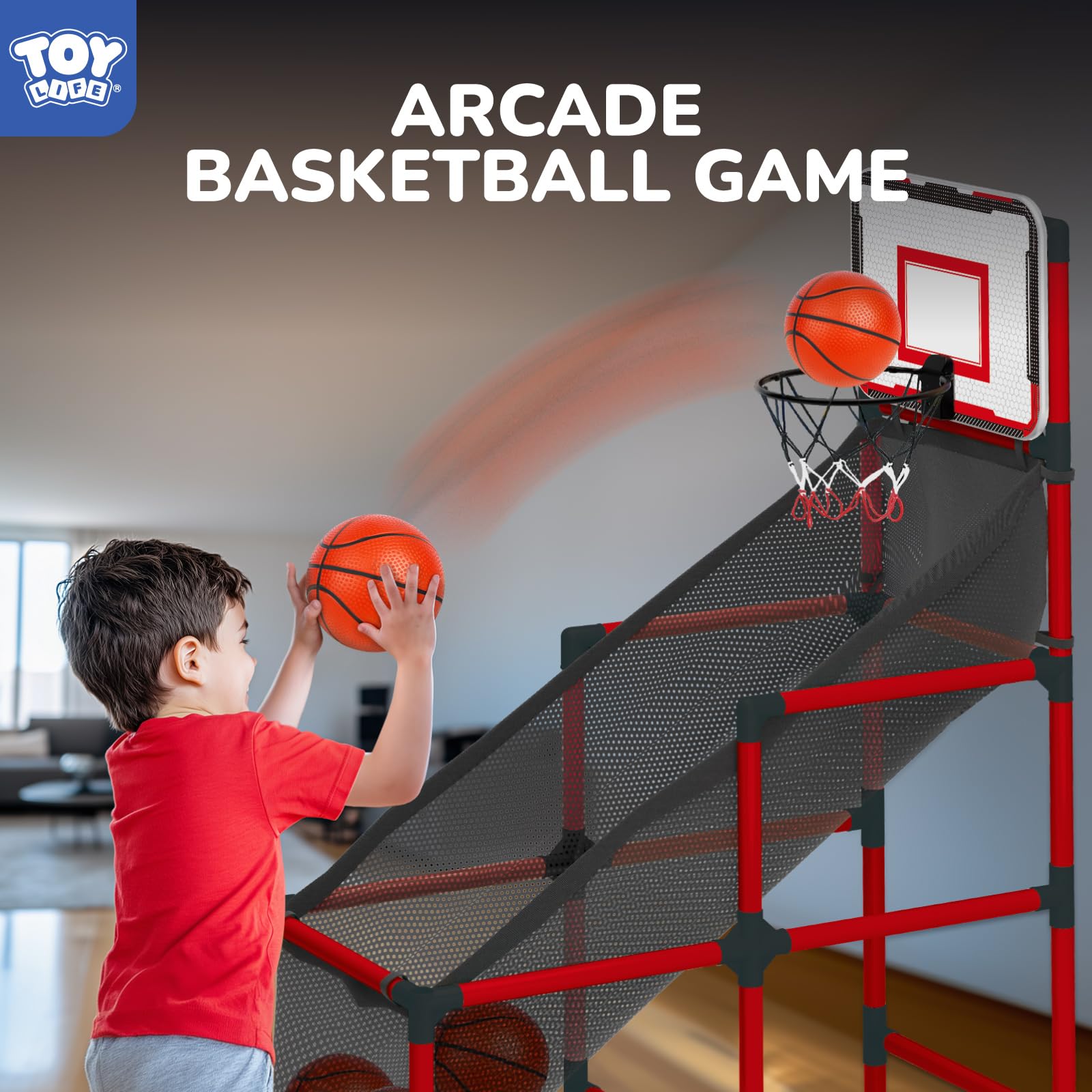 TOY Life Arcade Basketball Game Set Height Adjustable Easy Set Up with 4 Balls and Hoop Game for Kids 3 to 12 Years Old Indoor Outdoor Sport Play, Air Pump Included, Toys for Boys 5-7 Competition