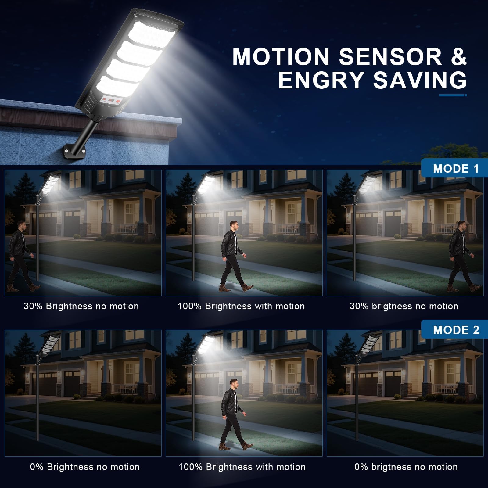 600W Lampione Solare Led Esterno 2 pezzi,IP66 Impermeabile Faretto Stradale con Sensore di Movimento,6500K Lampioni da Giardino Esterno Solari per Garage Strada