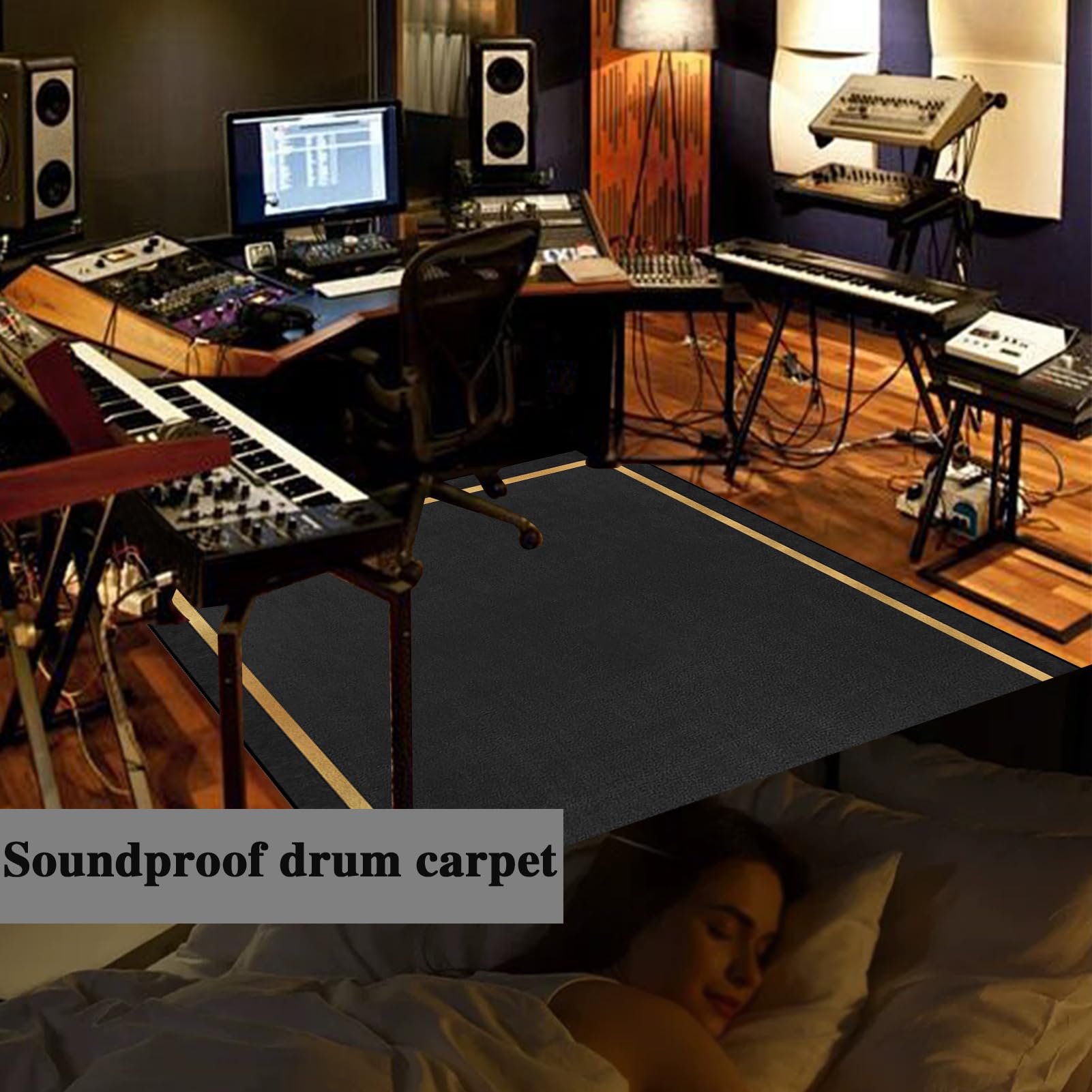 Professionelle Trommelteppich Schlagzeugteppich Schalldicht Drum Teppich rutschfest Musikinstrumente Bodenmatte Elektronisches Jazz Schlagzeug Kit für Bass Snare Drum Schlagzeug Teppich 200 x 160 cm
