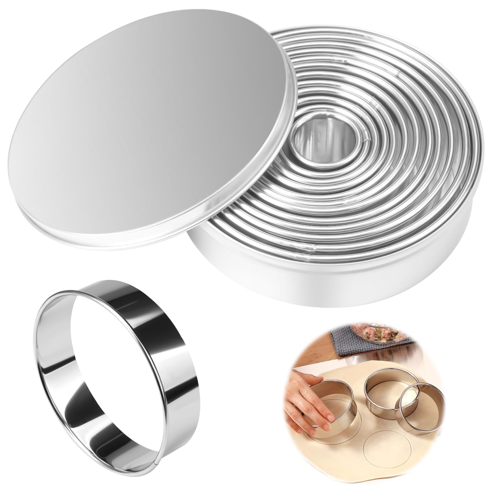 Set 12 Coppapasta Rotondi In Acciaio Inox | Formine Per Biscotti Da 2.6 A 11.5 Cm Con Contenitore - Foto 13