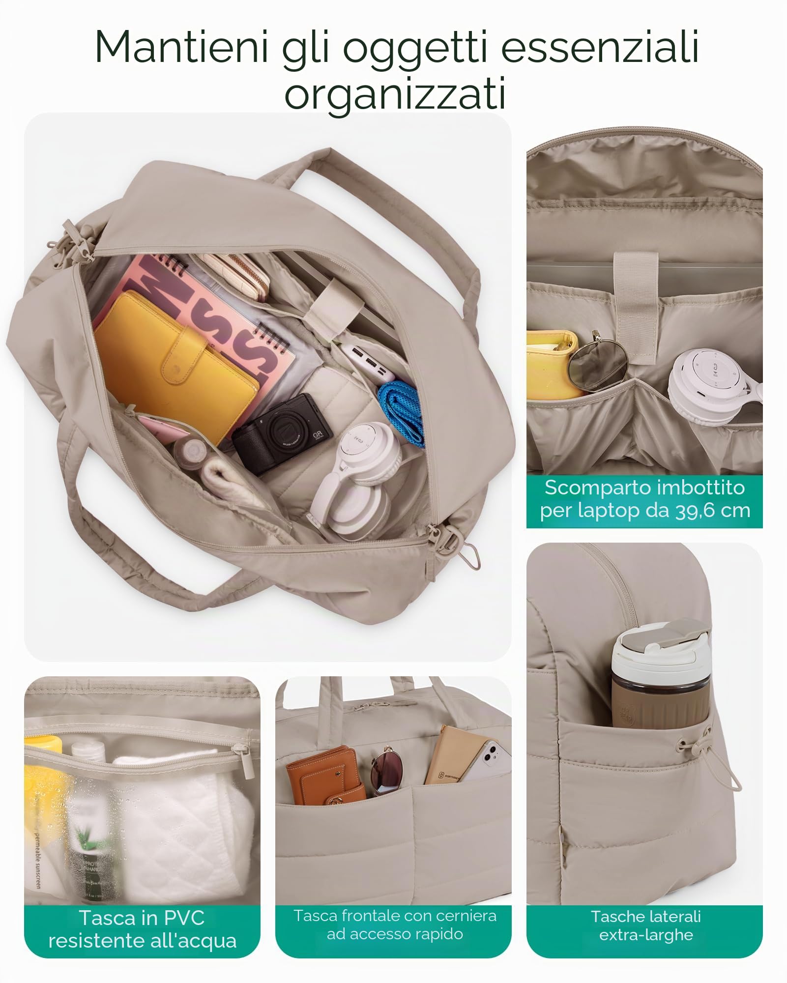 BAGSMART Borsa da viaggio da donna, sportiva, 31 l, impermeabile, con cuscinetto a mano, bagaglio a mano, per il fine settimana, imbottito, con borsa per cosmetici, borsa per malattie, per la palestra