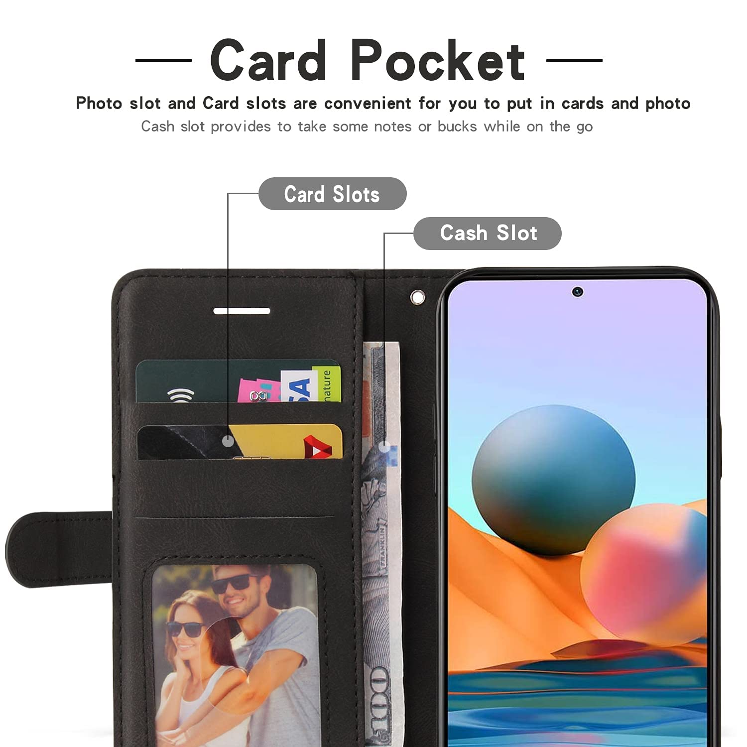 HONLEN Custodia Portafoglio Magnetica Per HONOR Magic4 Lite (6.81 Pollici) In Pelle PU Con Supporto E 2 Slot Carte - Nero - 3