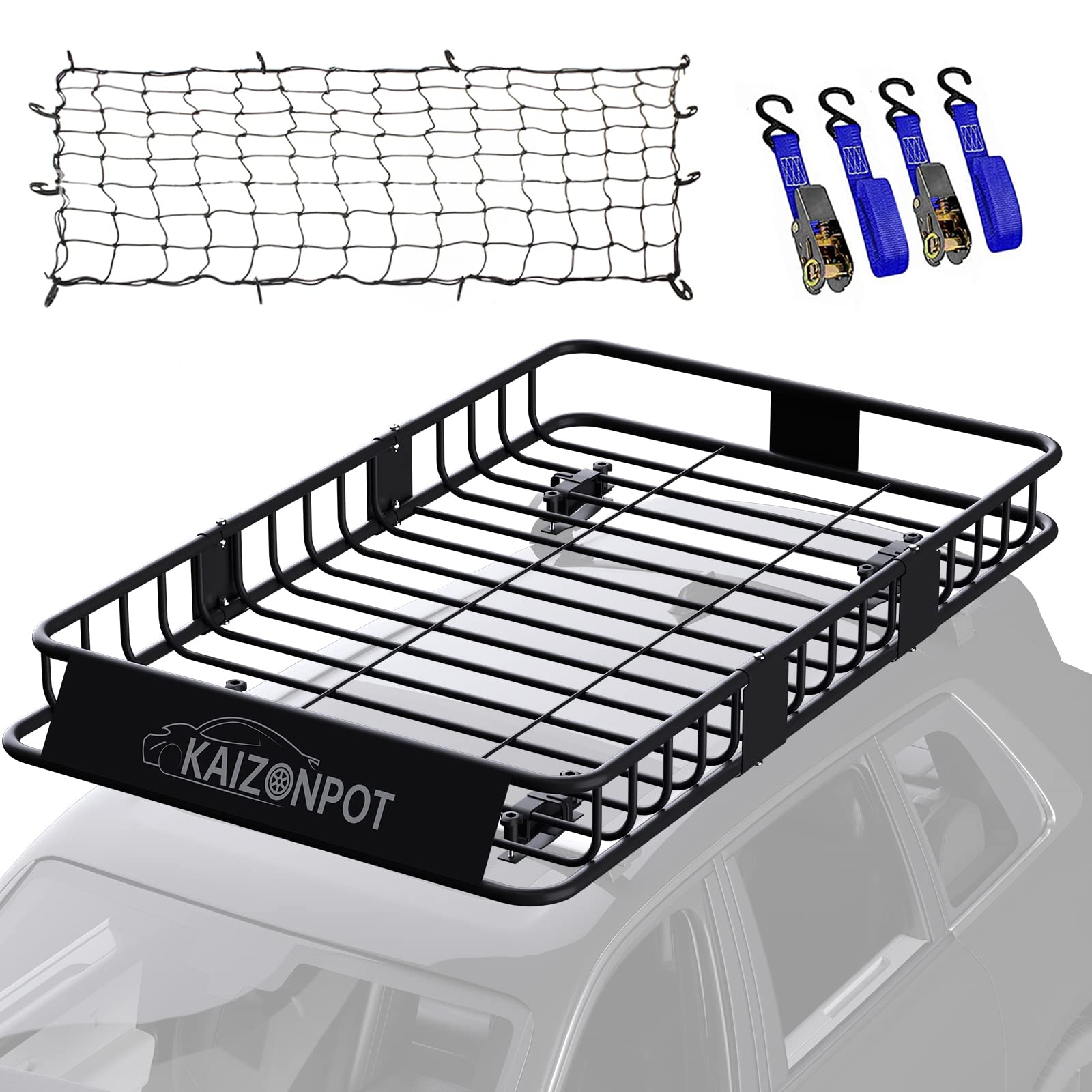 Photo 1 of KAIZONPOT 64"x 39"x 6" Roof Basket, 250LB Cap Heavy Duty Roof Rack Cargo Basket, Universal Rooftop Cargo Rack with Ratchet Straps & Net 64" 