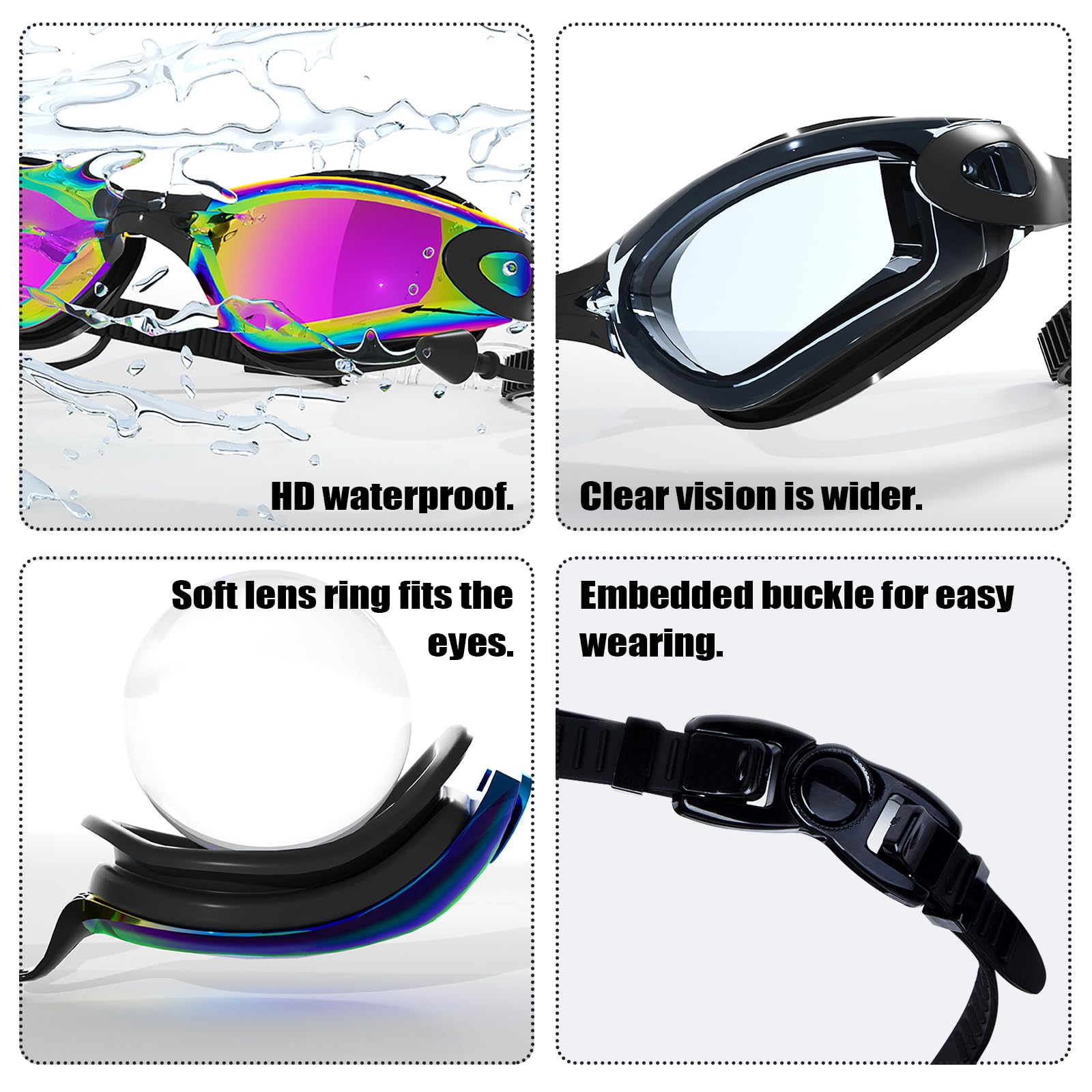 JSTHHTT Gafas de Natación, Antiniebla Gafas para Nadar, Gafas de Natación para Adultos, Protección UV, Visión Clara, para Adultos y Adolescentes