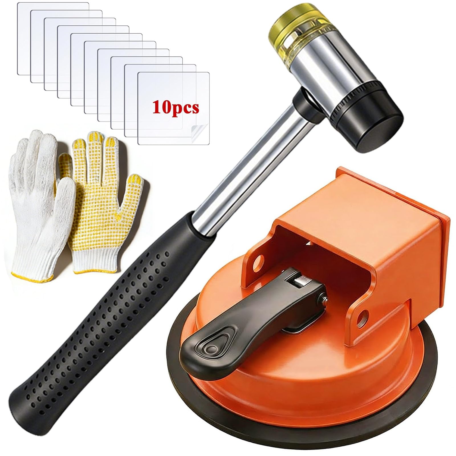 Rialgirw Orange + Hammer Floor Gap Fixer Tool, 2026 Laminate Floor Gap Repair Tool, Plank Grabber Floor Fix Pro, Suction Tool Includes 10 Sticky Pads For Floor Gaps, Flooring, Wood, Laminate Floors (Orange + Hammer)