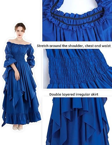 Miniatura 15 de NSPSTT Vestido victoriano, disfraz renacentista para mujer, vestido de bruja gótico, vestido de boda medieval