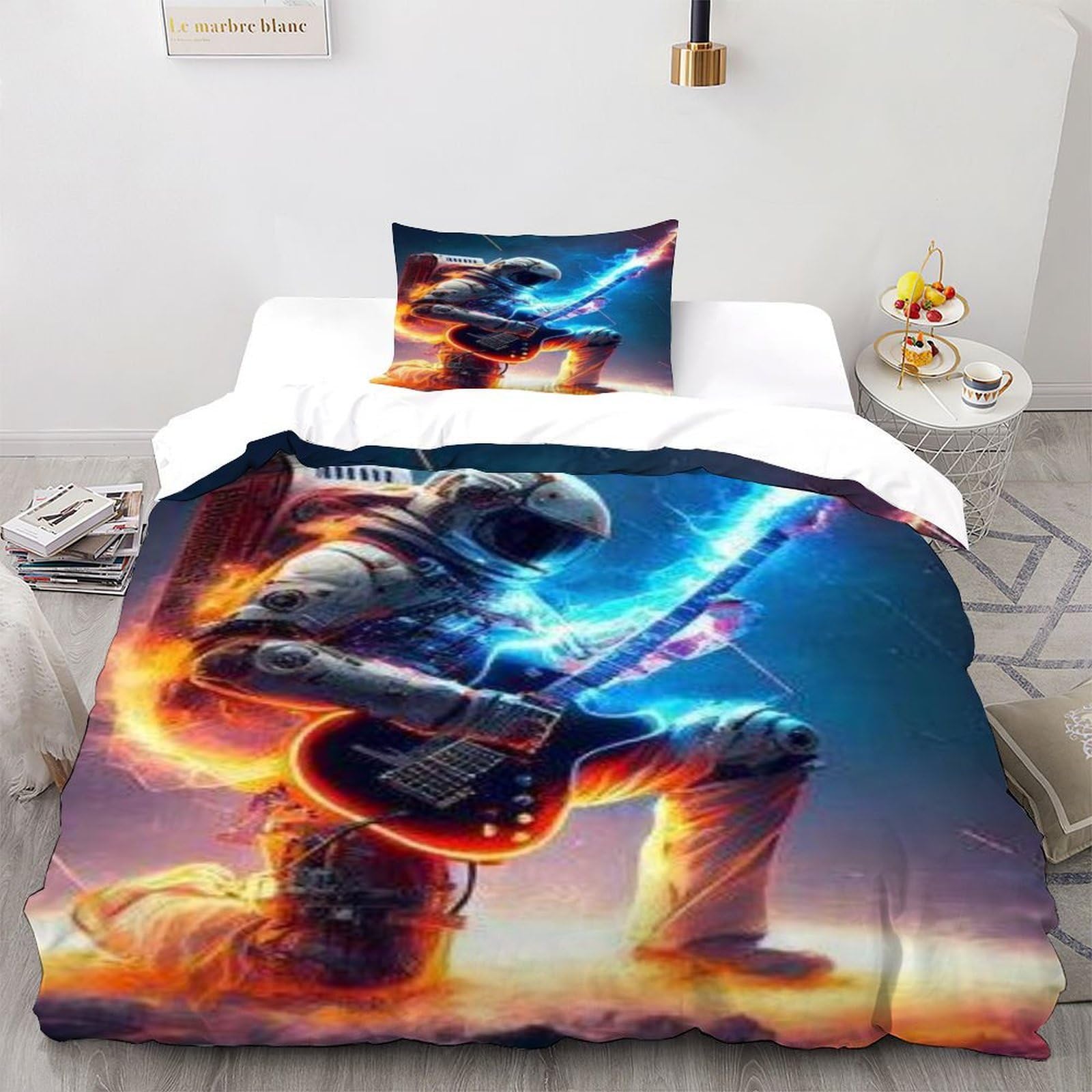 Housse de couette astronaute 3D thème stellaire linge de lit microfibre adulte