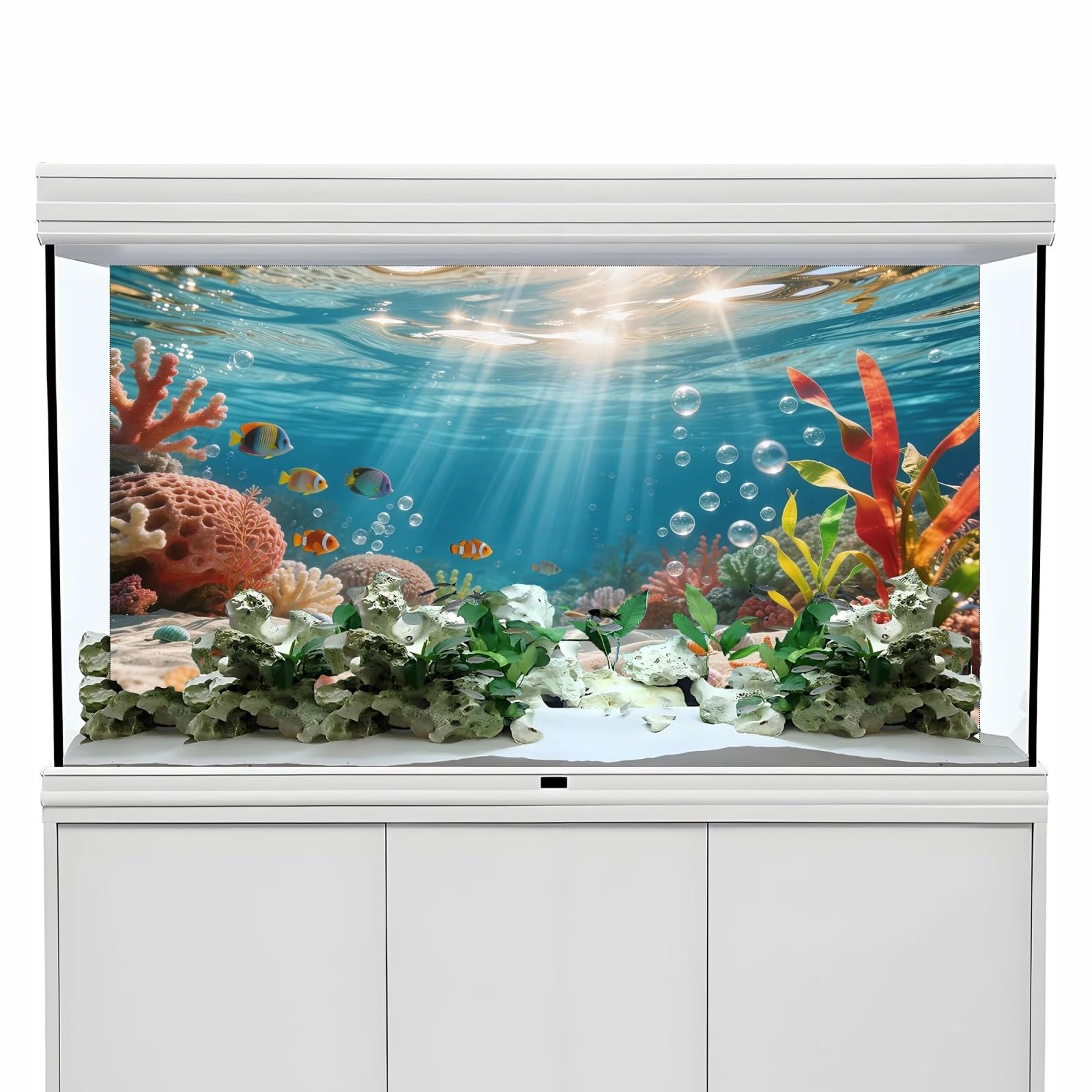Adesivo for Pittura Acquario con Effetto 3D | Alghe bolle di sole, pittura di sfondo for acquario, autoadesivo frontale, ornamenti paesaggistici(60X40cm-23.6X15.8in)