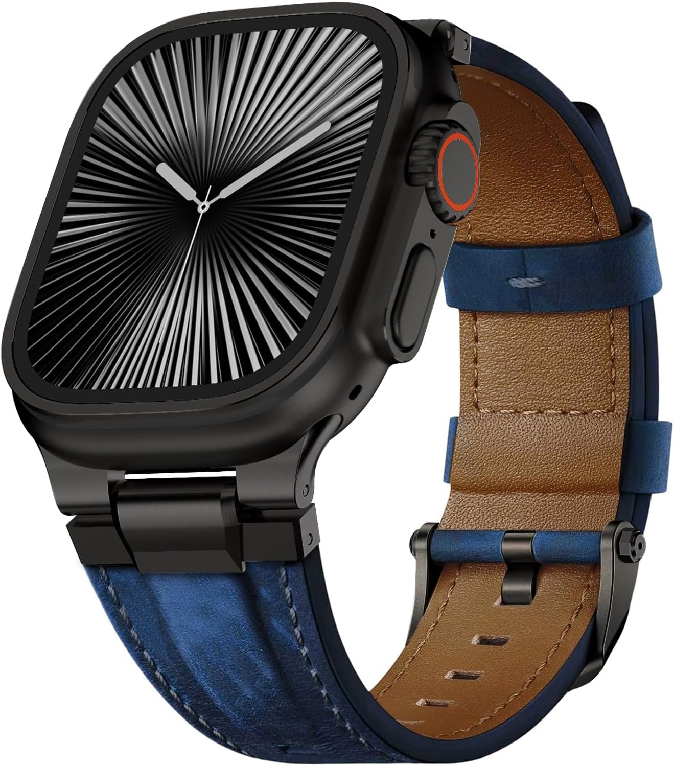 Genuine Leather Band Compatible with Apple Watch Ultra Band 49mm 46mm 45mm 44mm for Men,Vintage Genuine Leather Replacement Strap for iWatch Ultra 3 2 1,SE 3 2 1,series 11 10 9 8 7 6 5 4