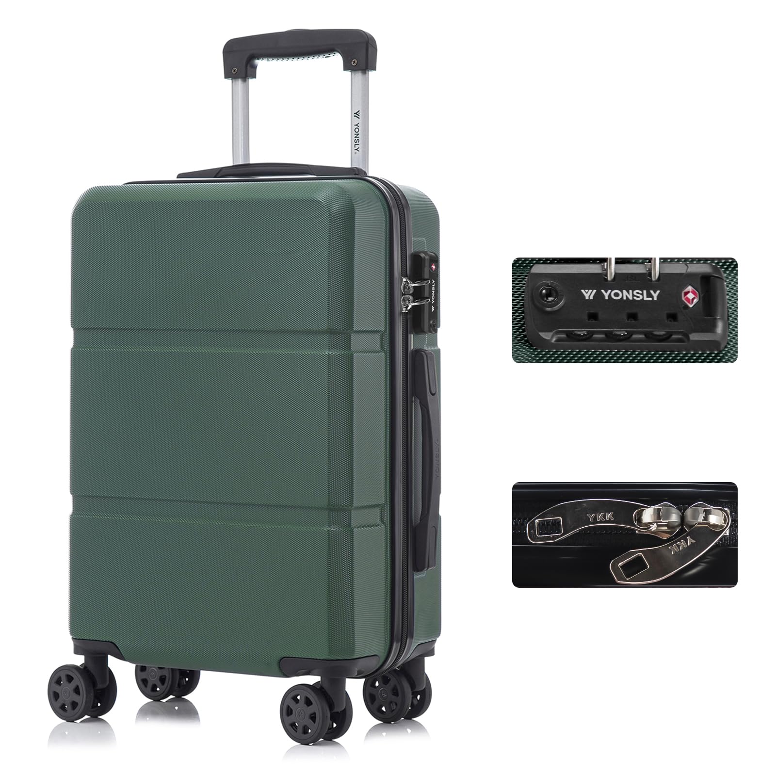 yonsly Koffer Suitcase, Trolley Reisekoffer, Rollkoffer Handgepäck mit 4 Rollen 360°, ABS Hartschalen, Sicherheitsschloss, Weicher Gummigriff, 210D-Futter