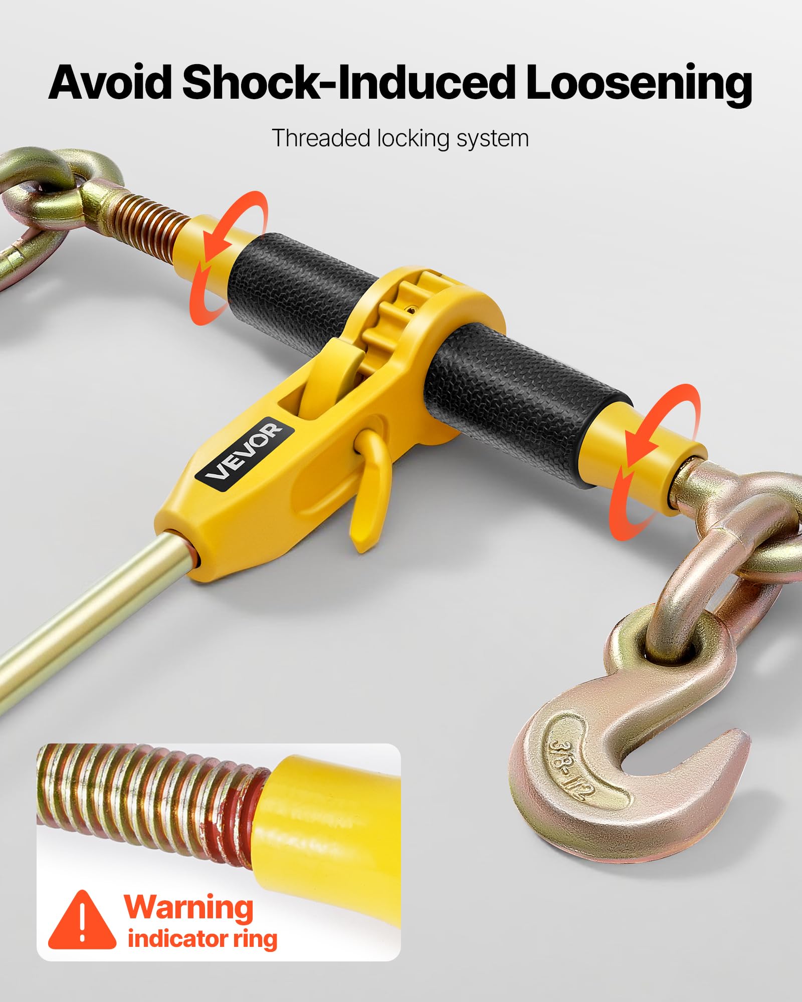 VEVOR Tensor de Trinquete con Cadenas G80 de 10 mm x 6,1 m, Kit de Cadenas y Tensores 4 Piezas Tensores de Cadena de Amarre Carga de Trabajo de 4173 kg para Transporte, Remolque, Rala y Elevación
