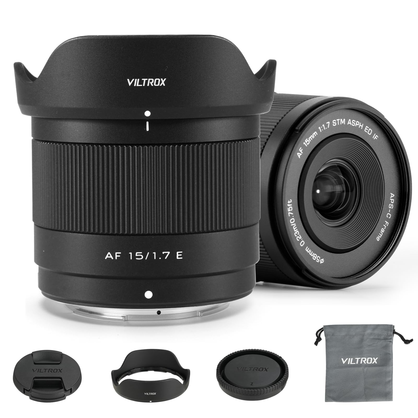 VILTROX 15mm F1.7 Air Autofokus Objektiv für Sony E-Mount Kamera Objektive STM APS-C große Blende Weitwinkel Camera Lense Kompatibel für Sony A6100 A6300 A6400 A6500 A6600 NEX A7 A7I A7R A7S A7SI A9