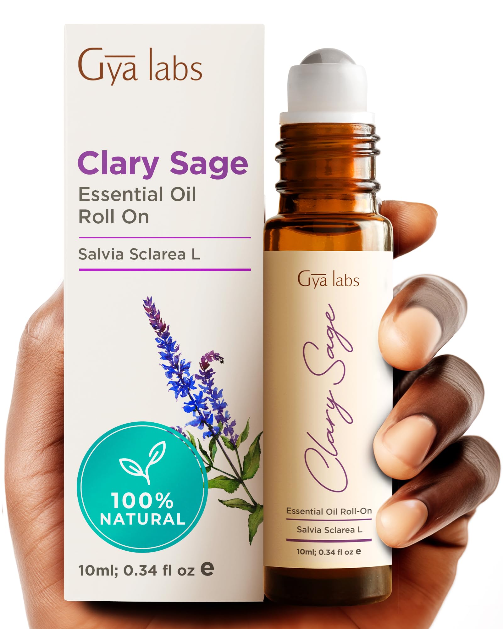 Gya Labs Clary Sage Essential Oil Roll on - Relaxation Gifts for Women - Made with 100% Pure and Natural Aromatherapy Clary Sage Oil Essential Oil - Travel Size (10ml)
