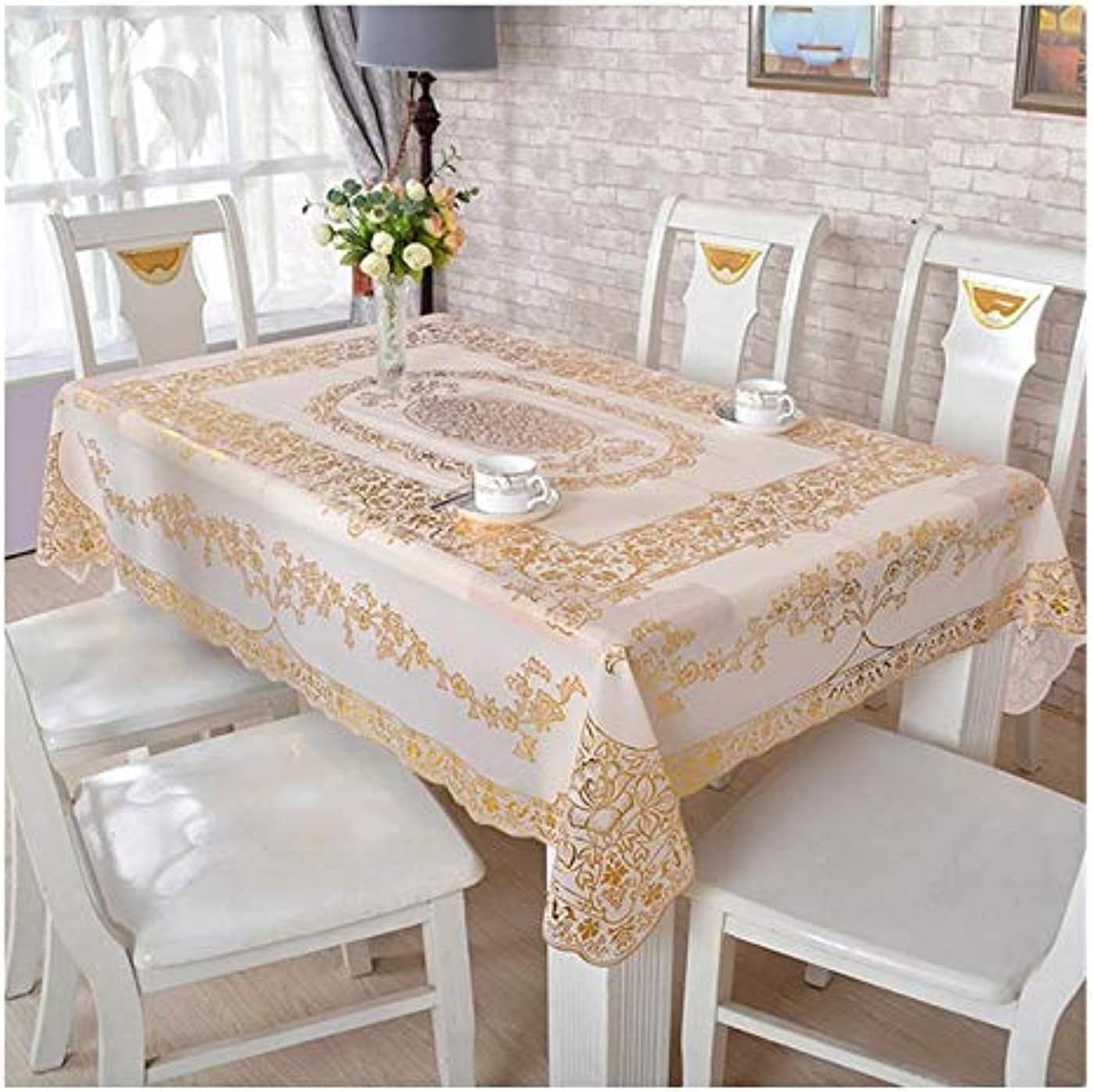 PVC bronzing tablecloth waterproof European tablecloth Rectangular non-slip mattresses table cover