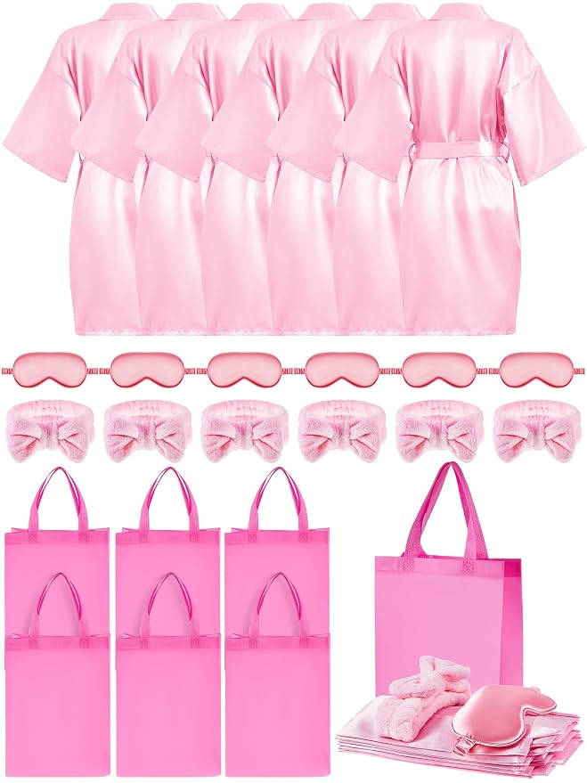 SmoothNovelty 24-Piece Spa Party Kit - 6 Mask Bowls, 6 Brushes, 6 Spatulas, 6 Towels, Pink, For Girls Night & DIY Skincare