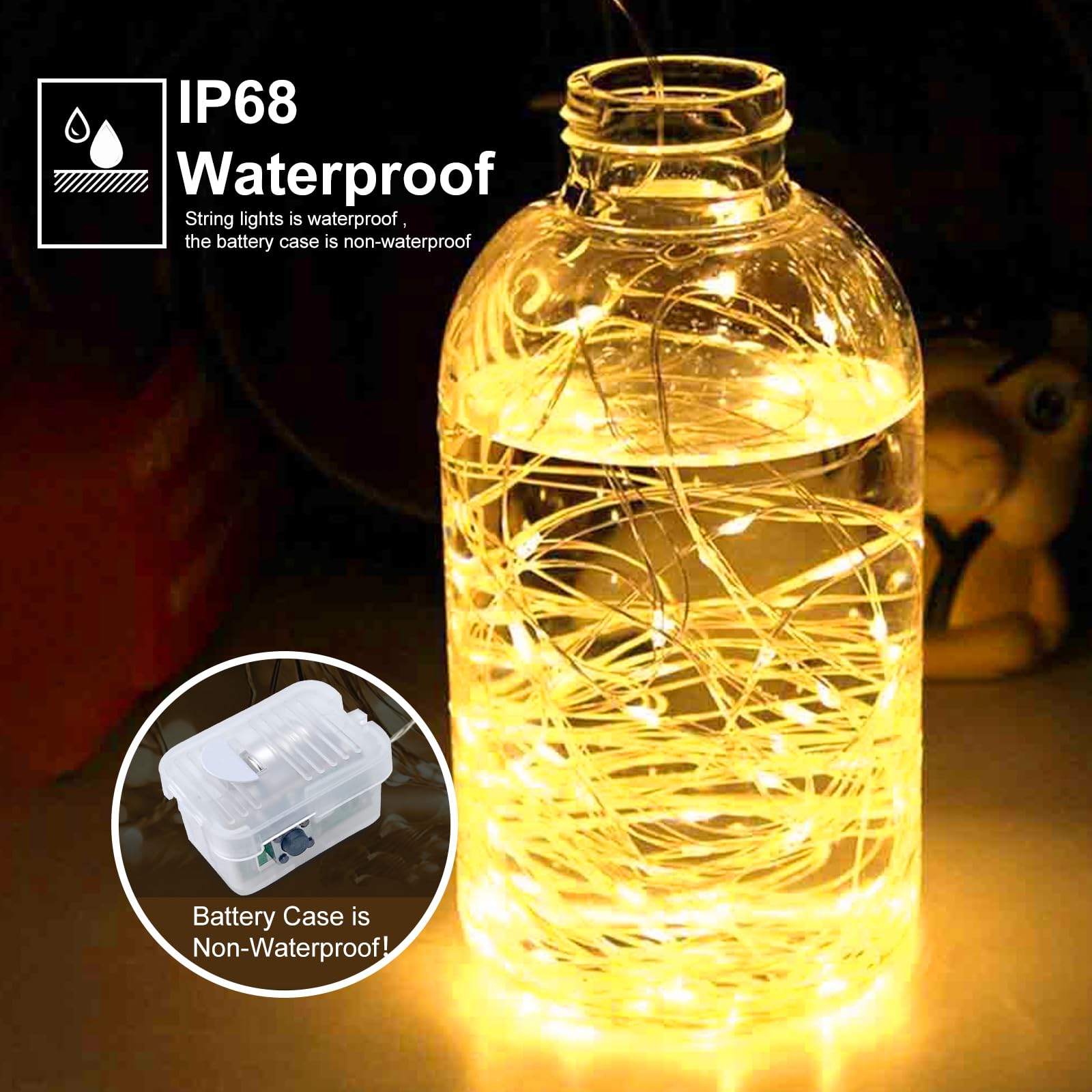 pozzolanas 100 Stück warmweiße batteriebetriebene Lichterketten - 2,1 m wasserdichte Lichterkette mit 20 LEDs für Zuhause, Einmachglas, Party, Hochzeit, Halloween, Weihnachtsdekorationen