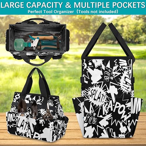 Miniatura 4 de Black White Cartoon Garden Tool Tote Bag for Women Men Gardening Tool Storage Bags with 10 Pockets Standable Garden Home Tool Kits Organizer for