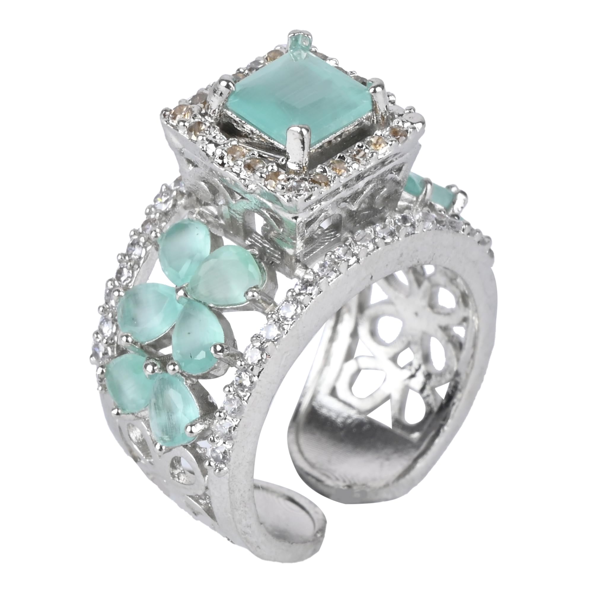 Unity Bond Adjustable AD Stone Ring for Women & Girls – Stylish Square Diamond Design Artificial Jewelry Ring for Girls & Women-image-39