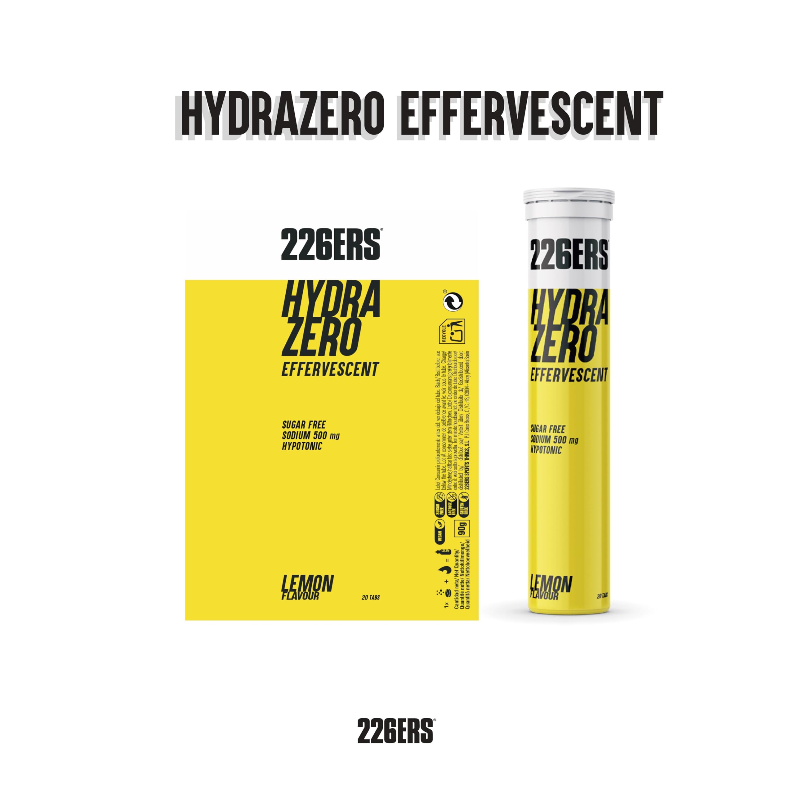 226ERS Hydrazero Effervescent, Tabletas Efervescentes para Reposición de Electrolitos, Apto para Veganos, Sin gluten, Sin calorías, Limón - 20 tabletas