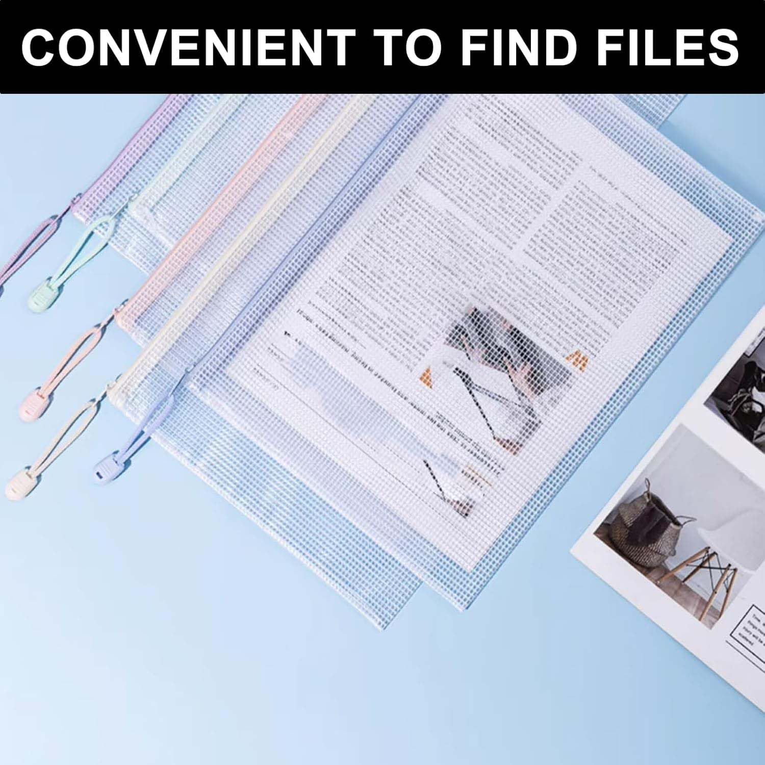 Cartelle portadocumenti con cerniera, formato A4, in plastica impermeabile e resistente, con cerniera sicura, per ufficio, scuola, casa e viaggi, confezione da 15