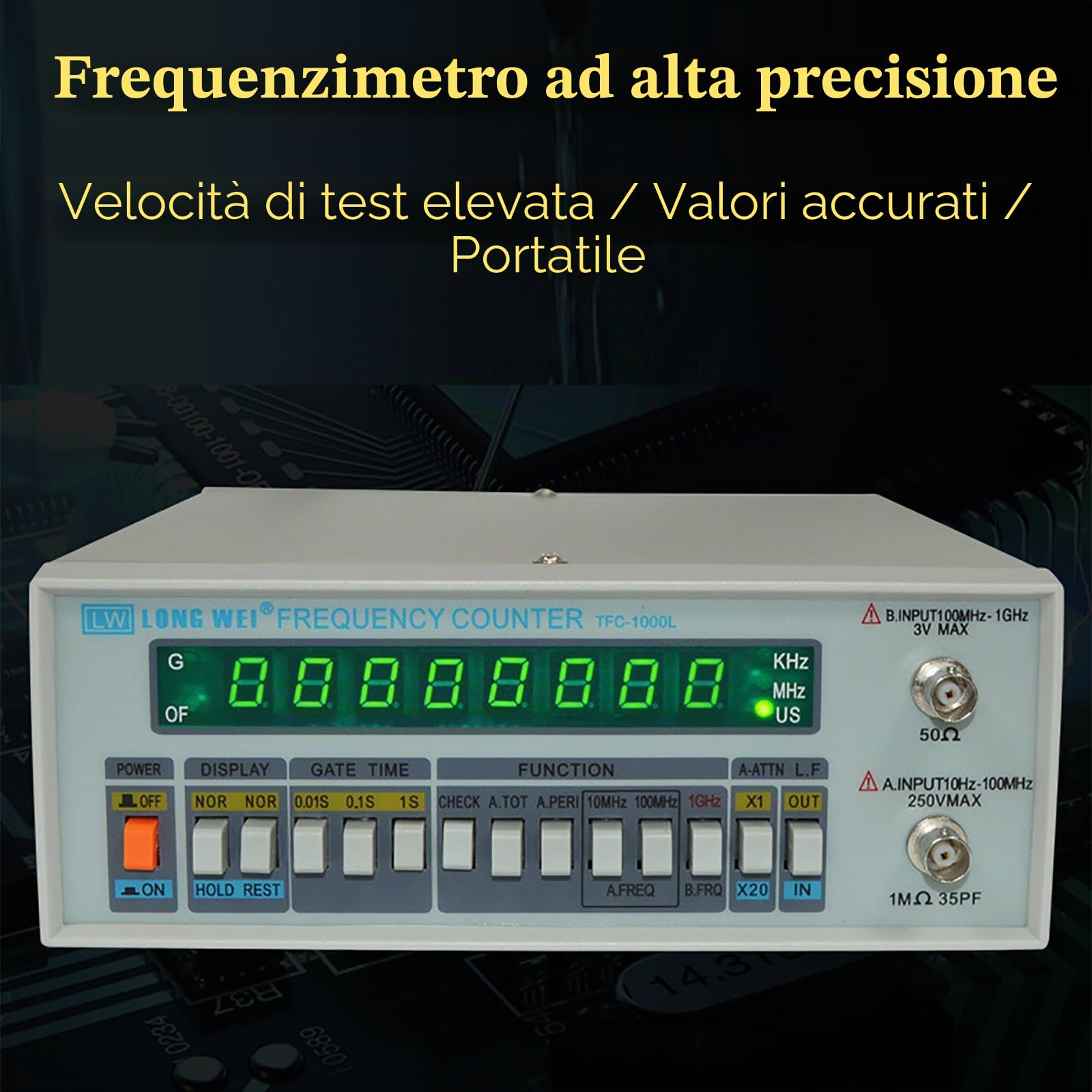 Frequenzimetro Digitale Multifunzionale, Contatore di Frequenza Ad Alta Precisione con Piedini Antiscivolo, Display a LED a 8 Cifre, Circuito a Basso Consumo, per La Manutenzione di Laboratori