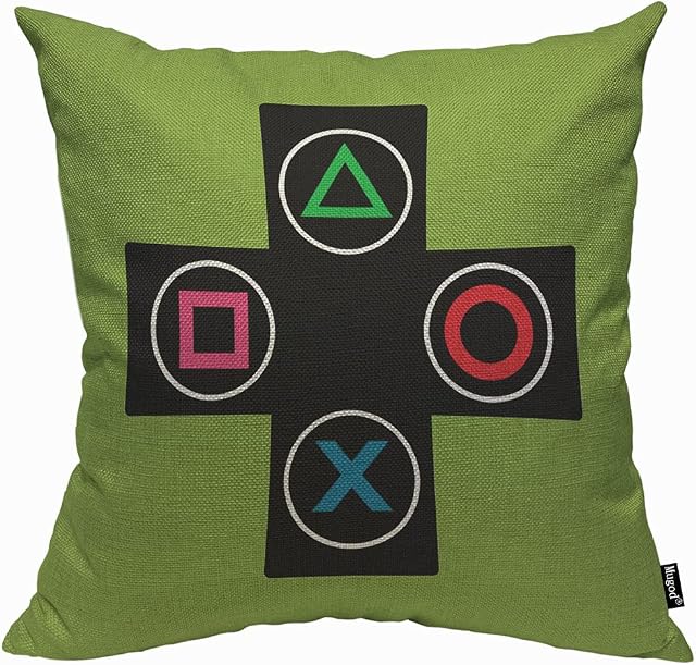 Mugod Green Console Cushion Cover Throw Pillow Covers Gamer Video Games Black Round Pillow Case for Men Women Decorative Home Sofa Chair Couch 45x45cm/18x18 Inch