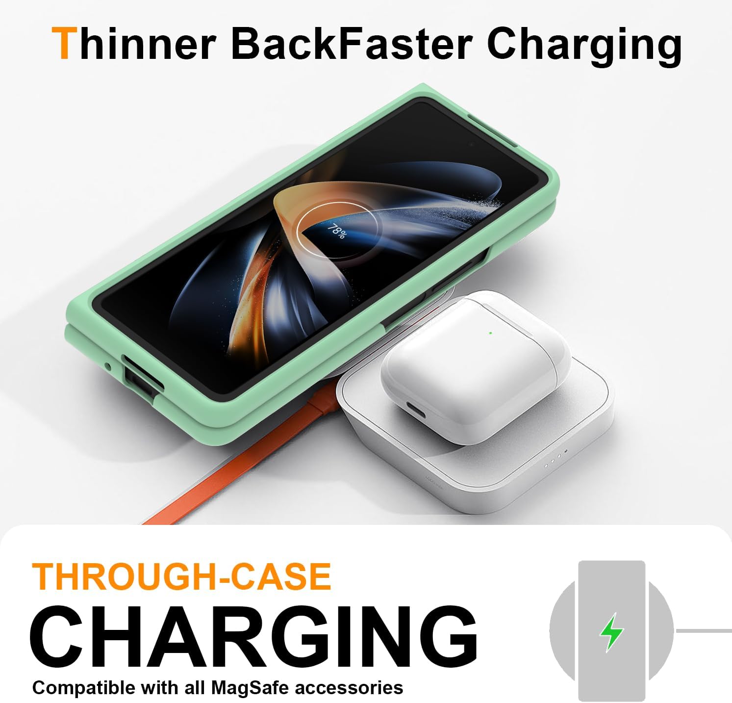 Magnetic for Galaxy Z Fold 3 5G Case,Lightweight,Slim Fit Drop Protection Rugged Shockproof Cover for Samsung Galaxy Z Fold 3 5G, Hard PC Shockproof Protective Phone Light Green 7-Z Fold3-05