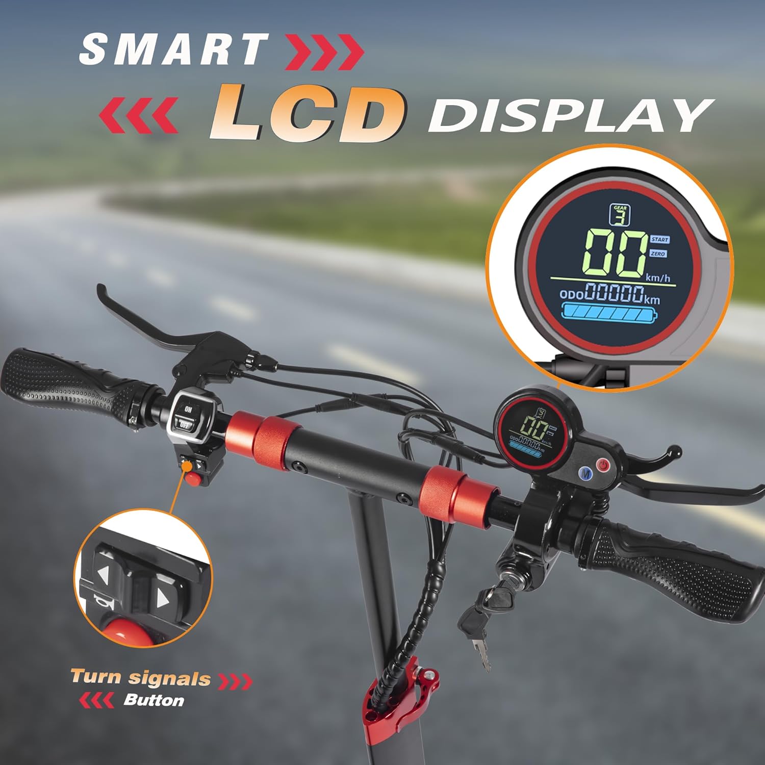 Electric scooter handlebar with LCD display and turn signal button