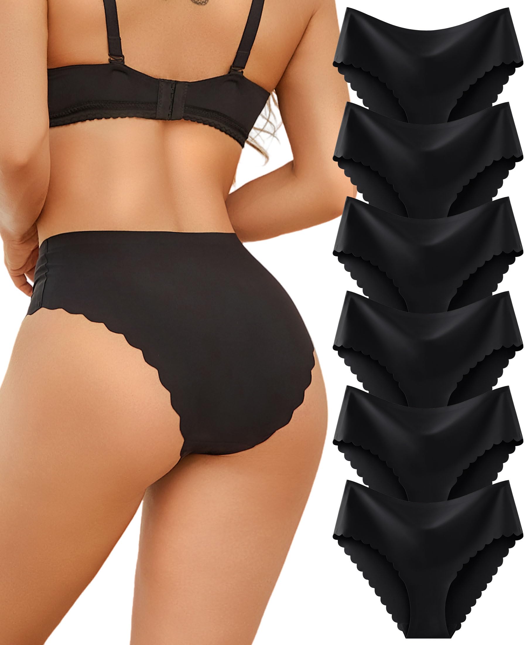 Sth Big Unterhosen Damen Nahtlos Hohe Taille Seamless Slips Nahtlose Unterwäsche Frauen High Waist Unterhose Ohne Naht Damen Mit Wellenkante Weiches Unsichtbarer Slip Mehrpack 6 Schwarz (S)