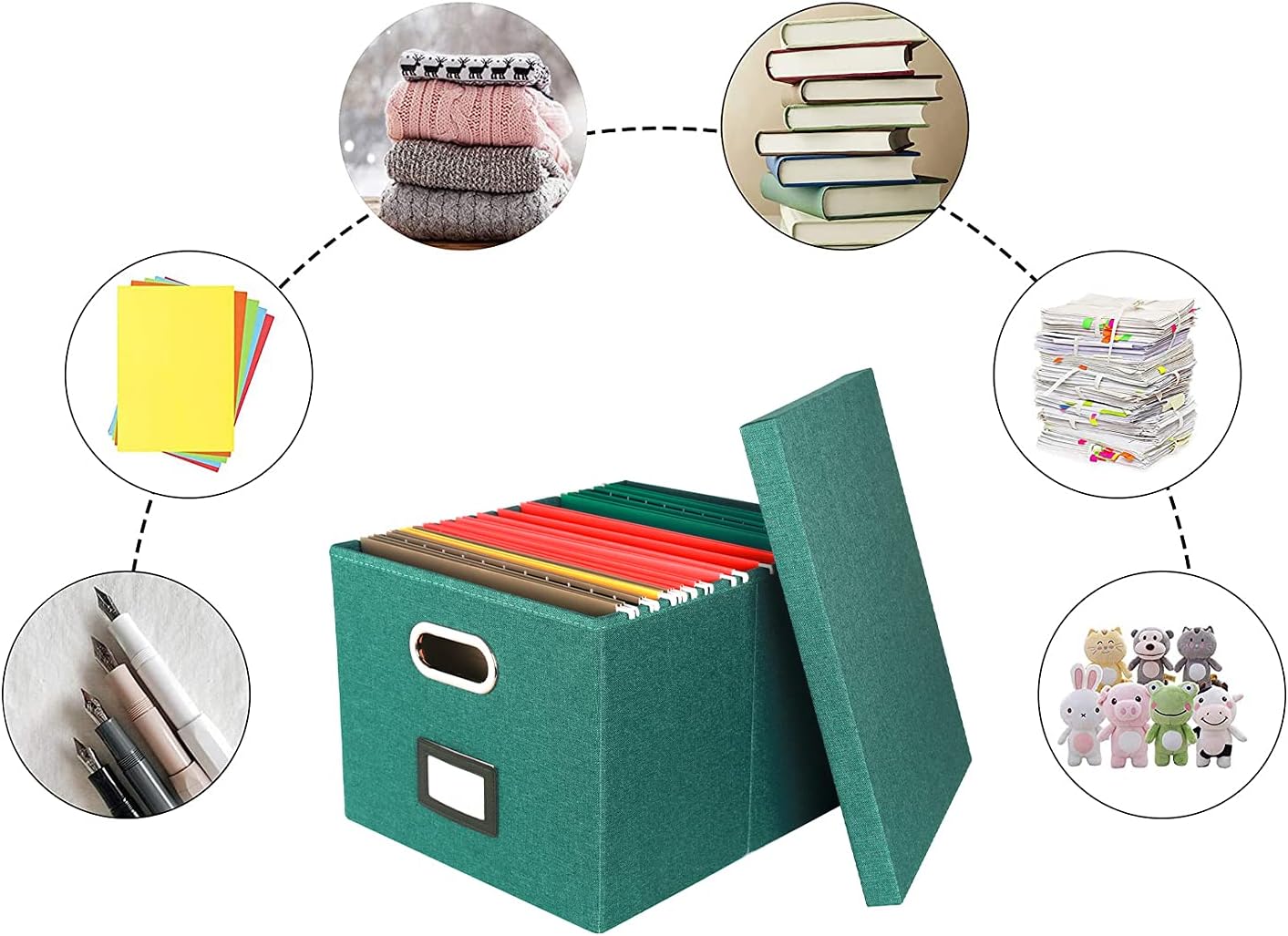 Comix Upgraded Collapsible Storage Containers with Lids, Linen Fabric Large Foldable Storage Bins Boxes Organizer Baskets Cube with Cover for Home Bedroom Closet Office Nursery Crafts, Green 2 Pack