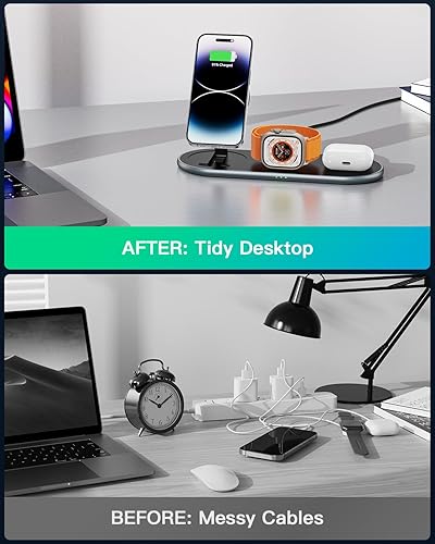 Miniatura 6 de Cargador inalámbrico de aleación de aluminio para viajes, estación de carga 3 en 1 para dispositivo Apple, soporte de cargador magnético de metal