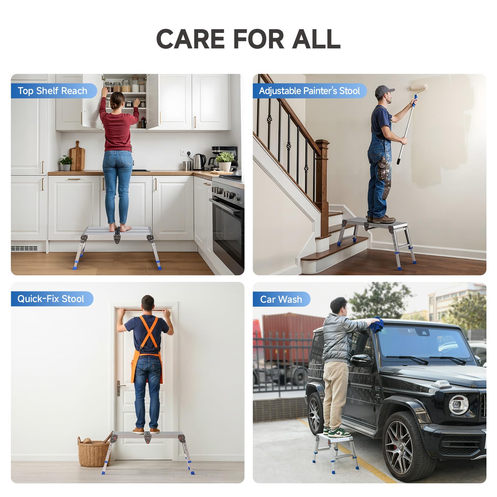 Loyoda Plataforma de trabajo plegable para adultos, taburete plegable de aluminio de altura ajustable, ligero y duradero, escalera de aluminio portátil para exteriores, capacidad de carga máxima de