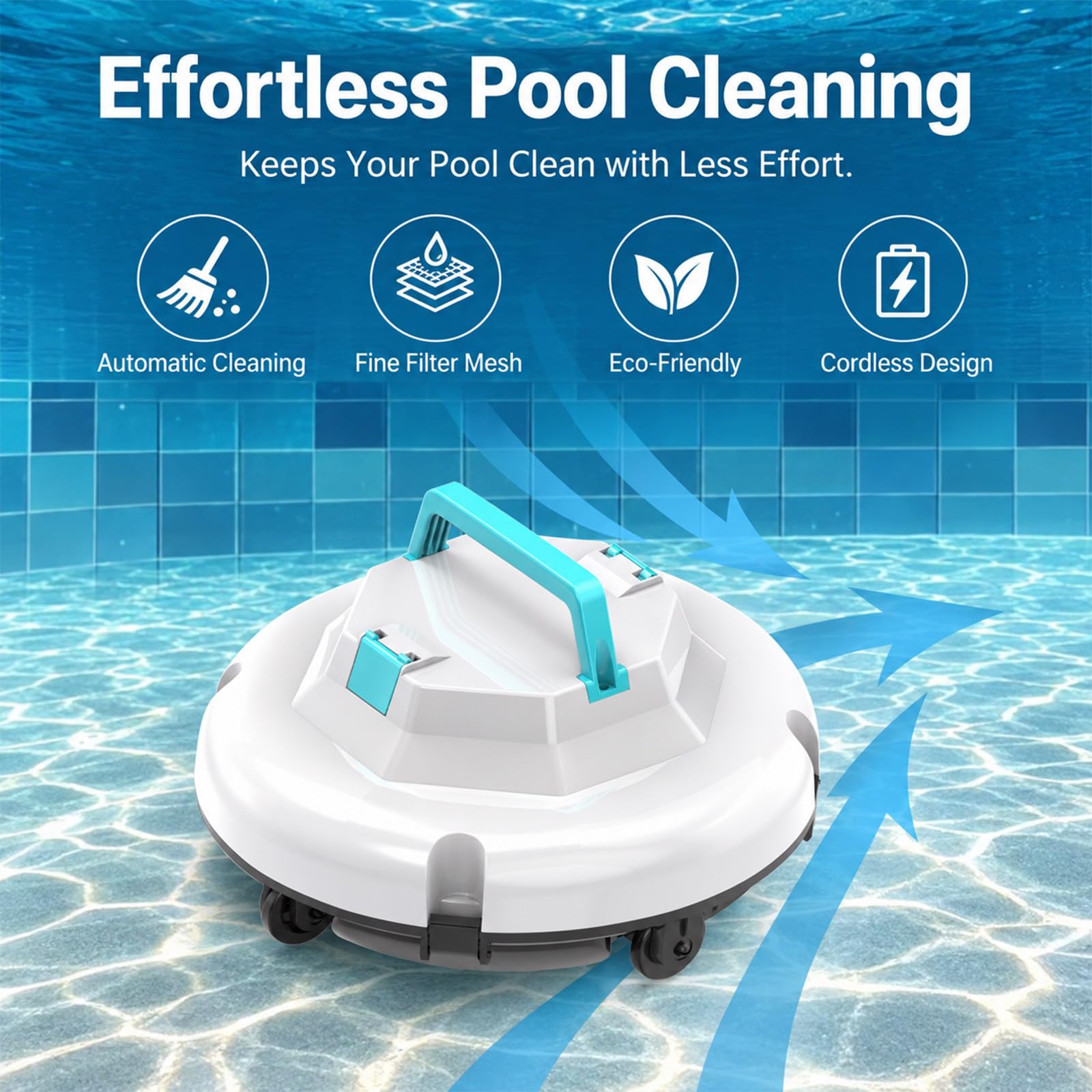 Robot nettoyeur de piscine sans fil, 120 min d'autonomie, double moteur
