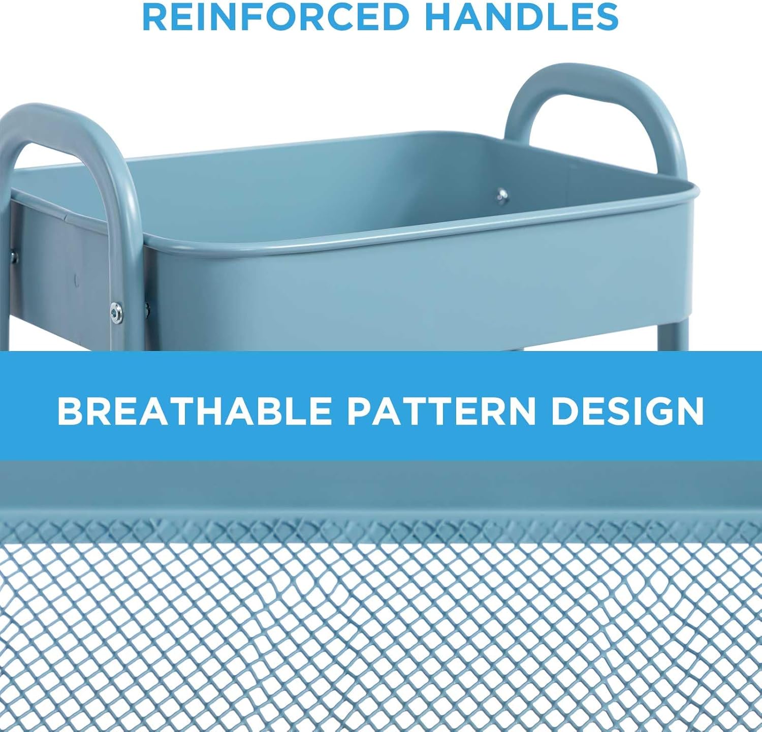 AGTEK 3 Tier Utility Rolling Cart with Lockable Wheels, Metal Multifunctional Storage, Organizer Cart for Kitchen, Office, Living Room, Makeup, Craft, Art Studio, Light Blue