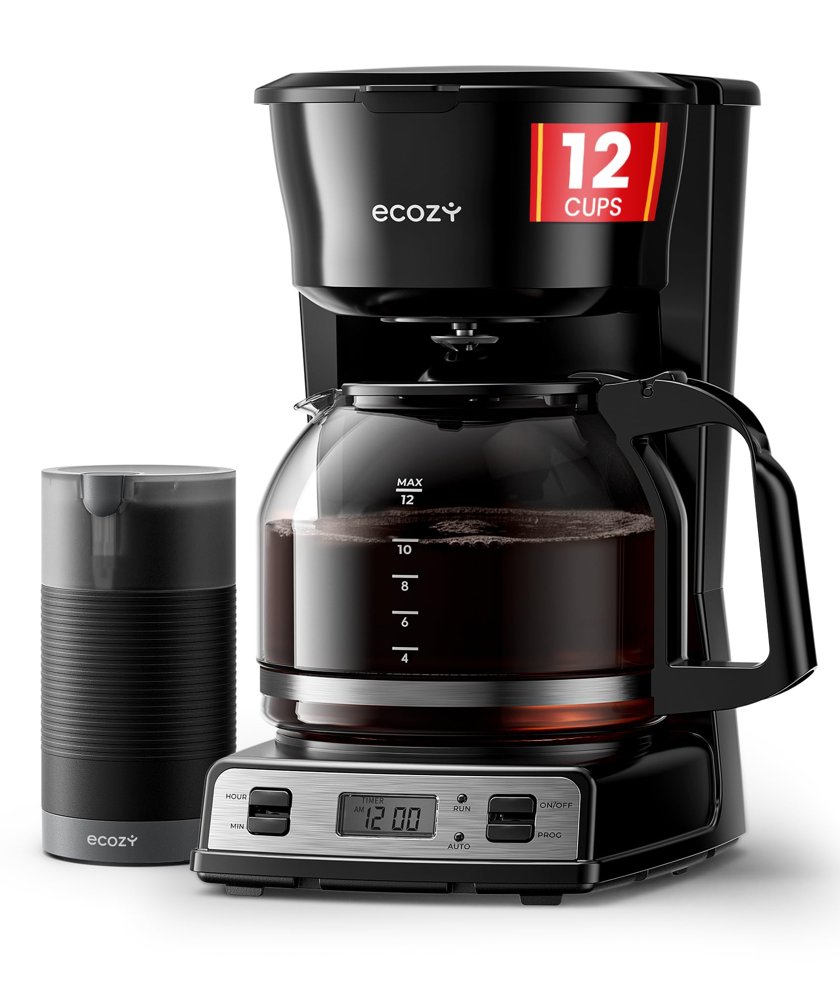 ecozy 12-Cup Programmable Coffee Maker with Electric Coffee Grinder Combos Drip Coffee Machine with Pause Pour Function Auto