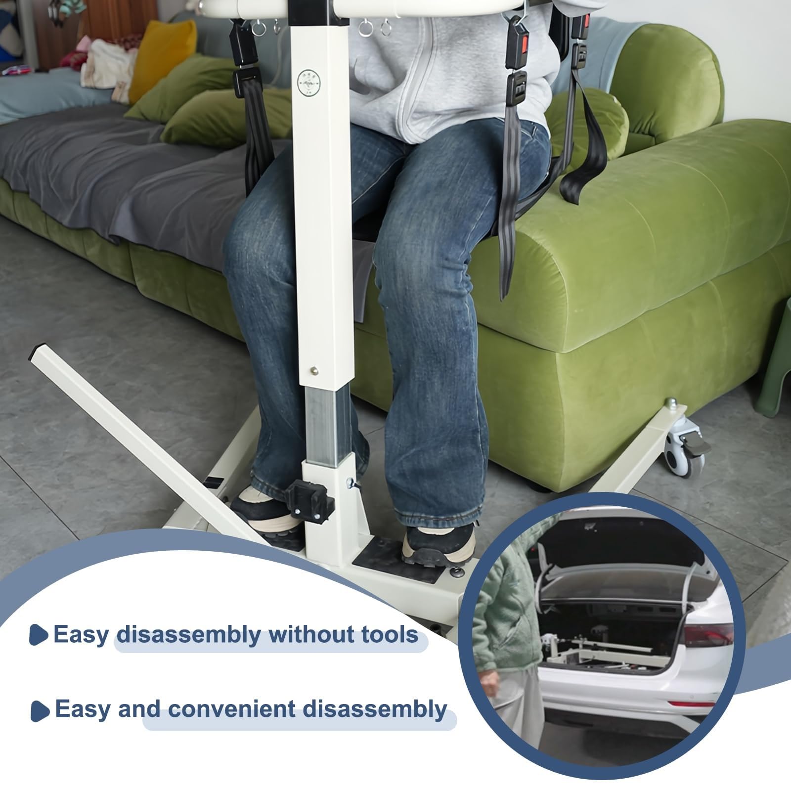 Sollevapazienti Manuale con Altezza Regolabile, Sollevatore Portatile con Imbracatura Inclusa, Sedia di Trasferimento per Disabili e Anziani, Ideale per Uso Domestico e Auto
