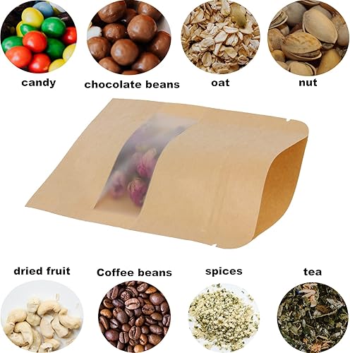 Miniatura 4 de SHEUTSAN Paquete de 500 bolsas de papel kraft con ventana, 3.5 x 5.5 pulgadas, bolsas de almacenamiento de pie, bolsa de papel de sellado Ziplock,
