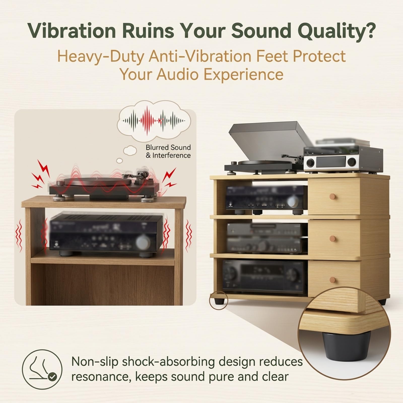 HiFi Rack mit Resonanzdämpfung, Mehrstöckiges Schallplattenregal