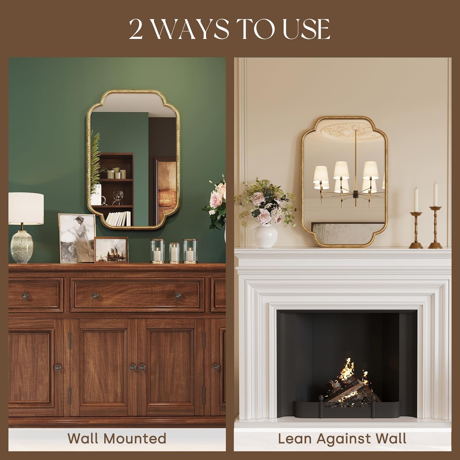 Uniclinens Gold Scalloped Mirror Wall Decor - Large Decorative Wall Mirror 36"X24" with Vintage Baroque Metal Frame, Ideal for Entryway, Fireplace, Living Room, Hallway, Bathroom