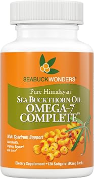 SEABUCKWONDERS Organic Sea Buckthorn Oil Omega-7 Complete, 120 Softgels | 60 Day Supply, with Omega 3, 6 & 9, Supports Hair, Skin & Nails, 100% Pure with Zero Filler Oil