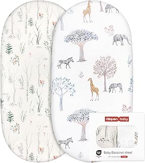 GLLQUEN BABY 2 Pack Moses Basket Fitted Sheets, Newborn Pram Sheets Fitted, 100% Microfiber Oeko-tex100 Cozy and Breathable Crib Baby Bassinet Sheets for Boy and Girl, Easy Care Soft Fitted Sheet