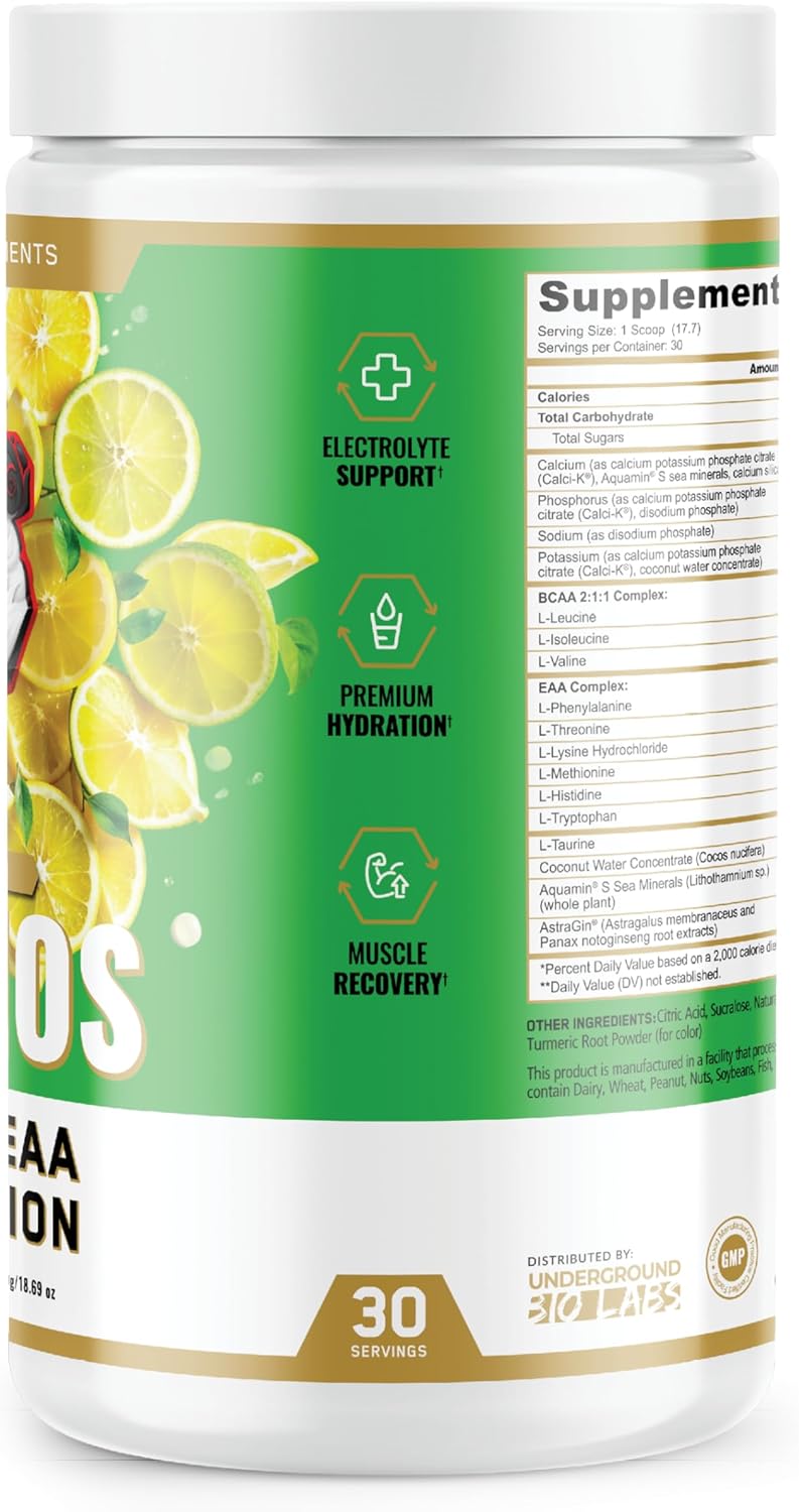 Underground Bio Labs Panda Supps Aminos | BCAA + EAA + Hydration + Eectrolytes for Men and Women with 2G Taurine and 4G EAAs (30 Servings) (Lemon Lime 3.0)