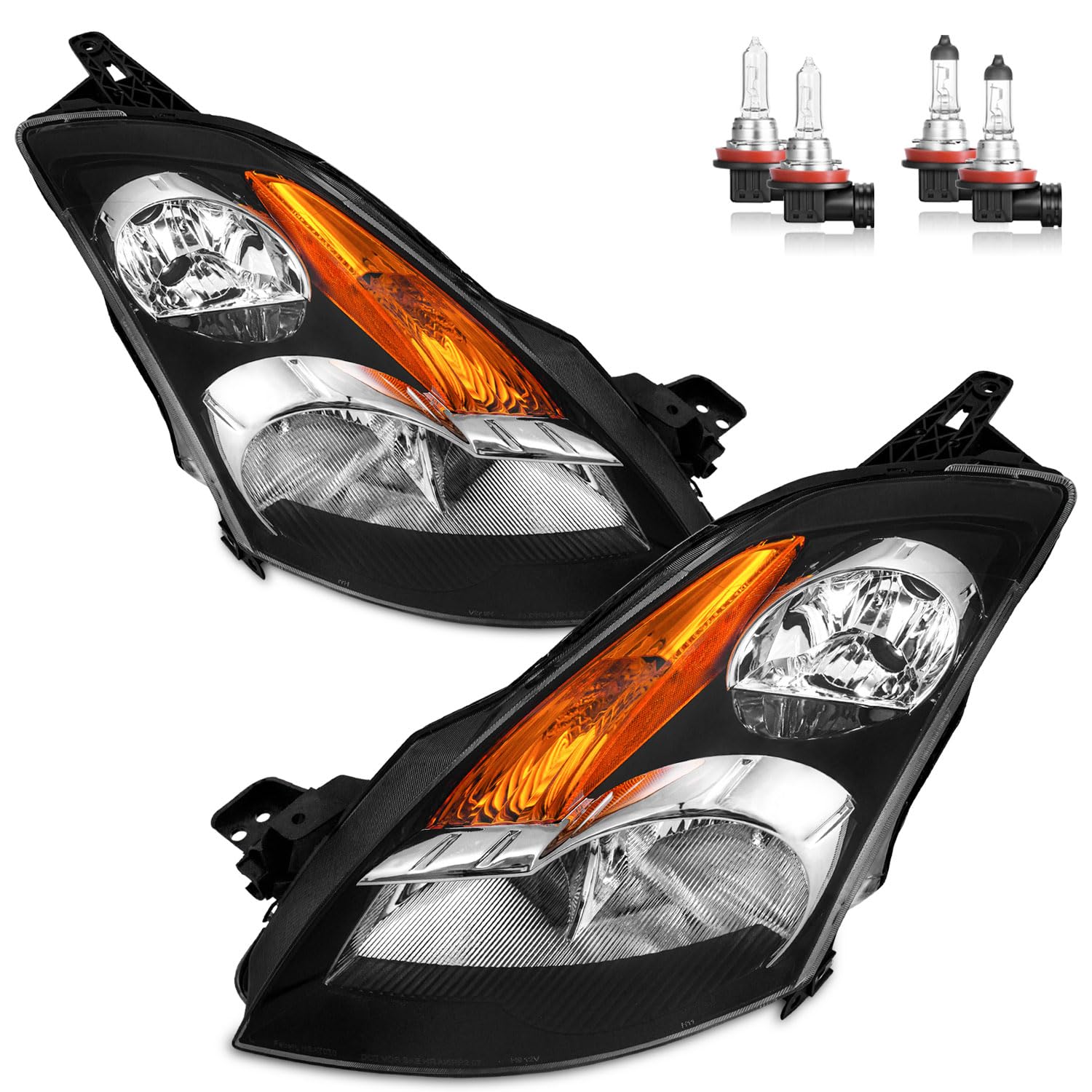 Headlight for 2007-2009 Nissan Altima 4DR Headlight Black Housing Amber Reflector Replacement Driver & Passenger Side