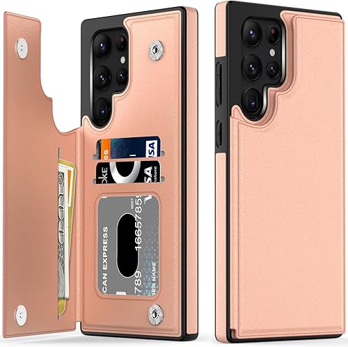 LETO Funda para Galaxy S22 Ultra, funda de piel tipo cartera de lujo con tapa, ranuras para tarjetas y soporte para niñas y mujeres, funda