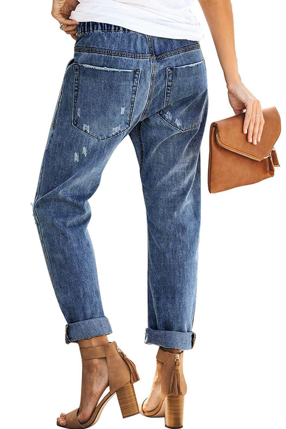 Alaster Queen Jeans Sciolti Donna Moda Stretch Strappati Navy XL
