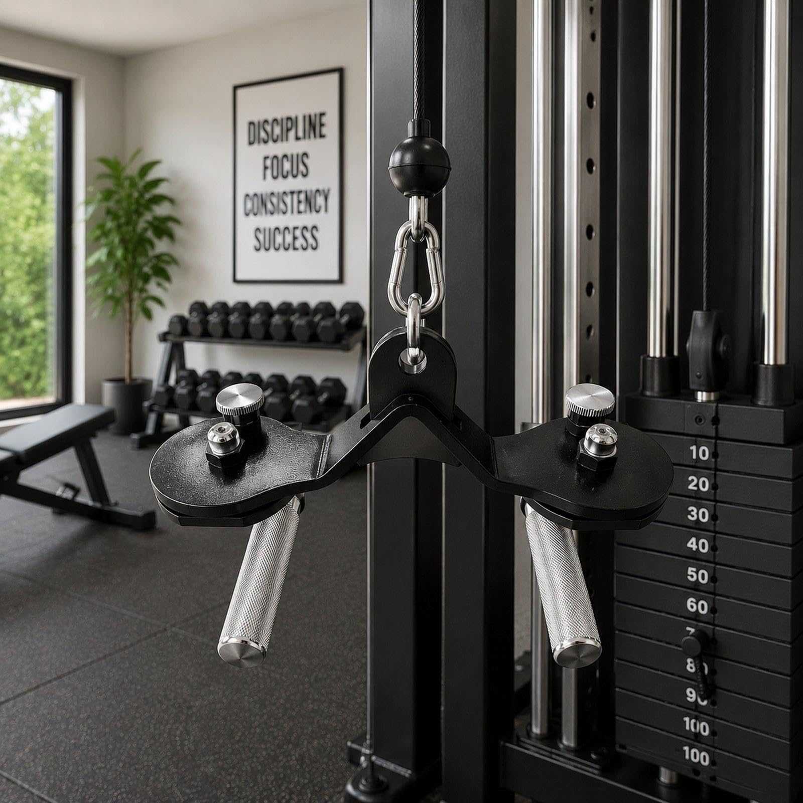 3 Piezas Mango Ajustable de Gimnasio con Agarre Ergonómico Antideslizante Placa de Refuerzo Accesorios para Espalda y Tríceps Adecuado para