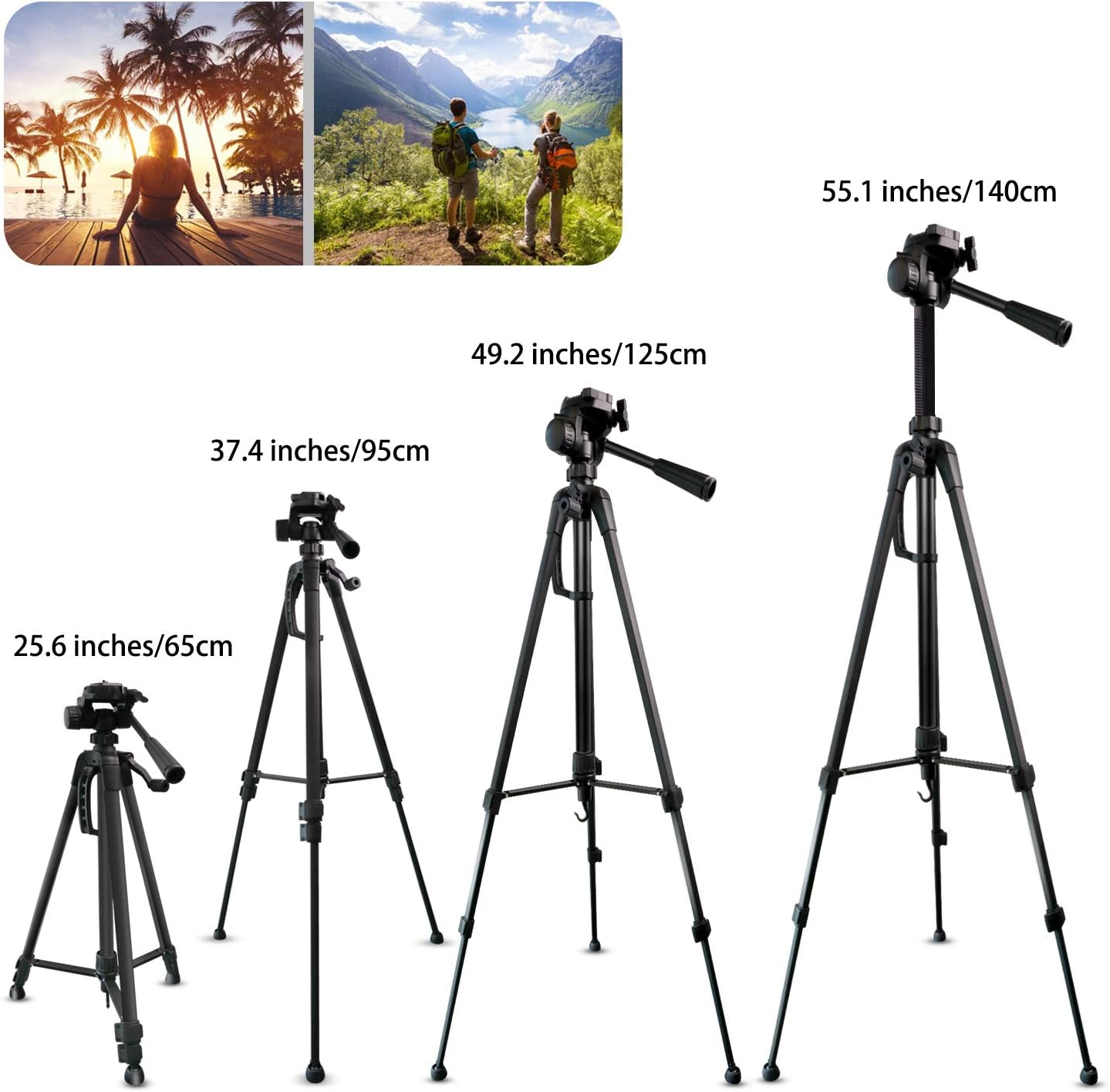 Camera Tripod, UBeesize 55-Inch Lightweight Aluminum Travel Tripod Stand for Canon Nikon Sony DSLR Digital Olympus Video Camera with Universal Smartphone Mount & Carry Bag & Bluetooth Remote